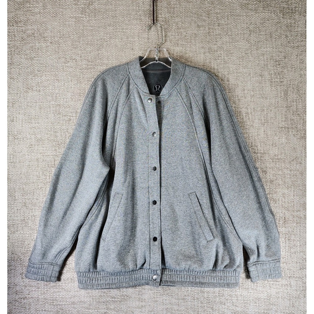 Lululemon Scuba Oversized Varsity Jacket Womens M/L Heathered Grey Plush‎ Lining